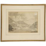 SIR GEORGE BEAUMONT 7th BARONET (1753-1827). 'River Landscape', view of a steep sided gorge with