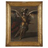 CIRCLE OF CLAUDE VIGNON (1593-1670).  "The Arch Angel Michael". oil on canvas. Re-lined and on a