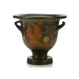 AN APULIAN RED-FIGURE BELL KRATER Circa 4th Century B.C. Enlivened with white slip, side (a)
