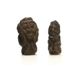 TWO NOMOLI STONE FIGURES, SIERRE LEONE Both stylised figures depicted crouching, one with hands