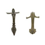 TWO ANCIENT BRONZE HANDLES Circa 3rd Century B.C. to 3rd Century A.D. One in the form of Hercules'