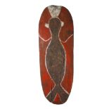 A MENDI WAR SHIELD, PAPUA NEW GUINEA Oval in shape, with red, white and brown paint, decorated