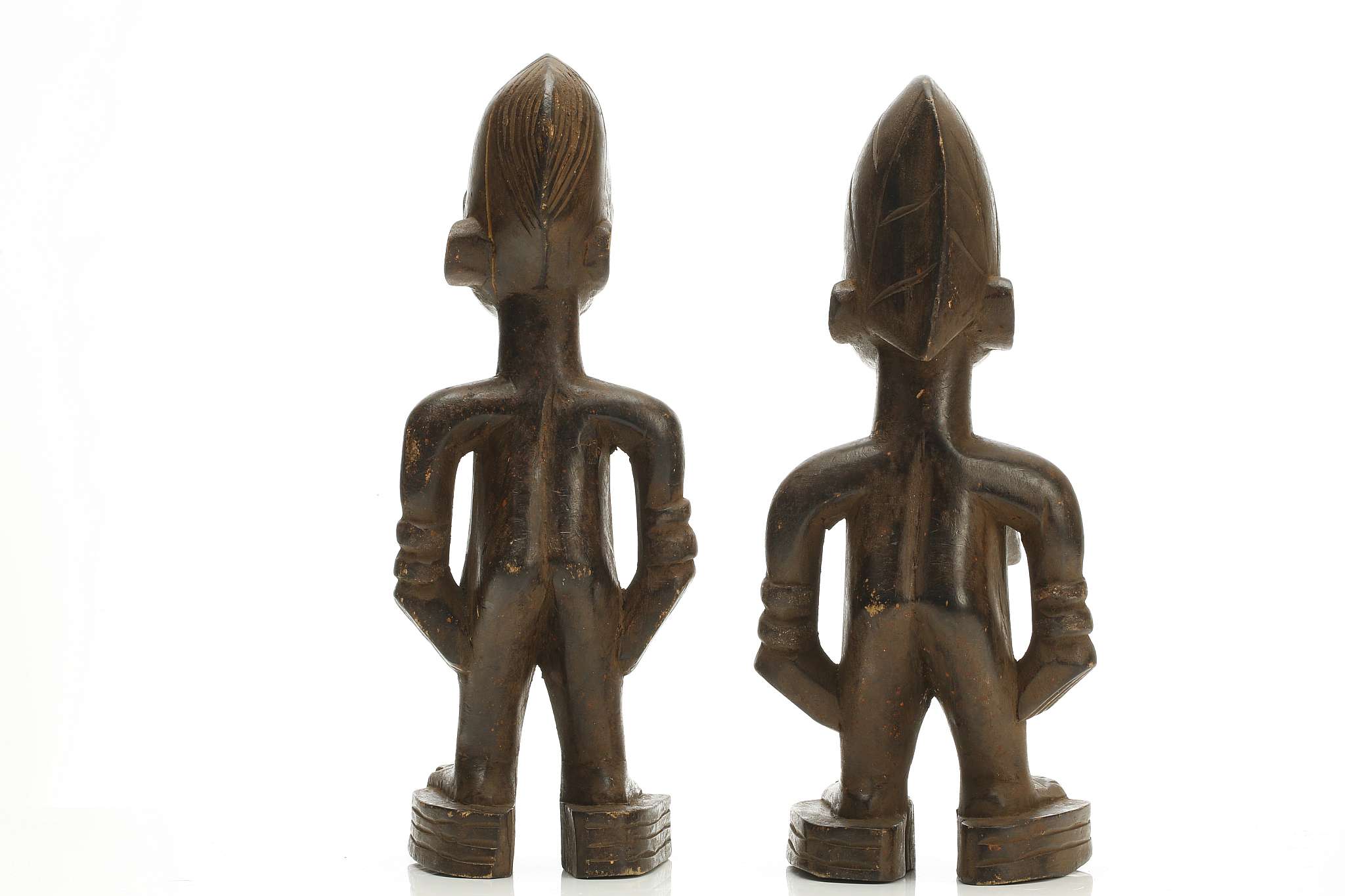 TWO WOODEN IBEJI FIGURES, NIGERIA Each of stylised form, with incised decoration, large eyes and - Image 2 of 4