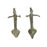 TWO ROMAN BRONZE HANDLES  Circa 1st-3rd Century A.D. Each with leaf-shaped plates to attach to the