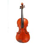 A late 20th century English violin. One piece-back, yellow amber oil varnish. Length: 35.1cm, 13"