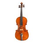 Half size French violin, in good condition. Two piece-back, in a yellow orange oil varnish with