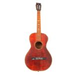 Flamenco guitar , mahogany colour , front, back and ribs spruce , mahogany neck. Inlaid decoration
