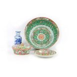 Three Chinese items to include a very late 19th Century Cantonese butter pot, dish and cover, having