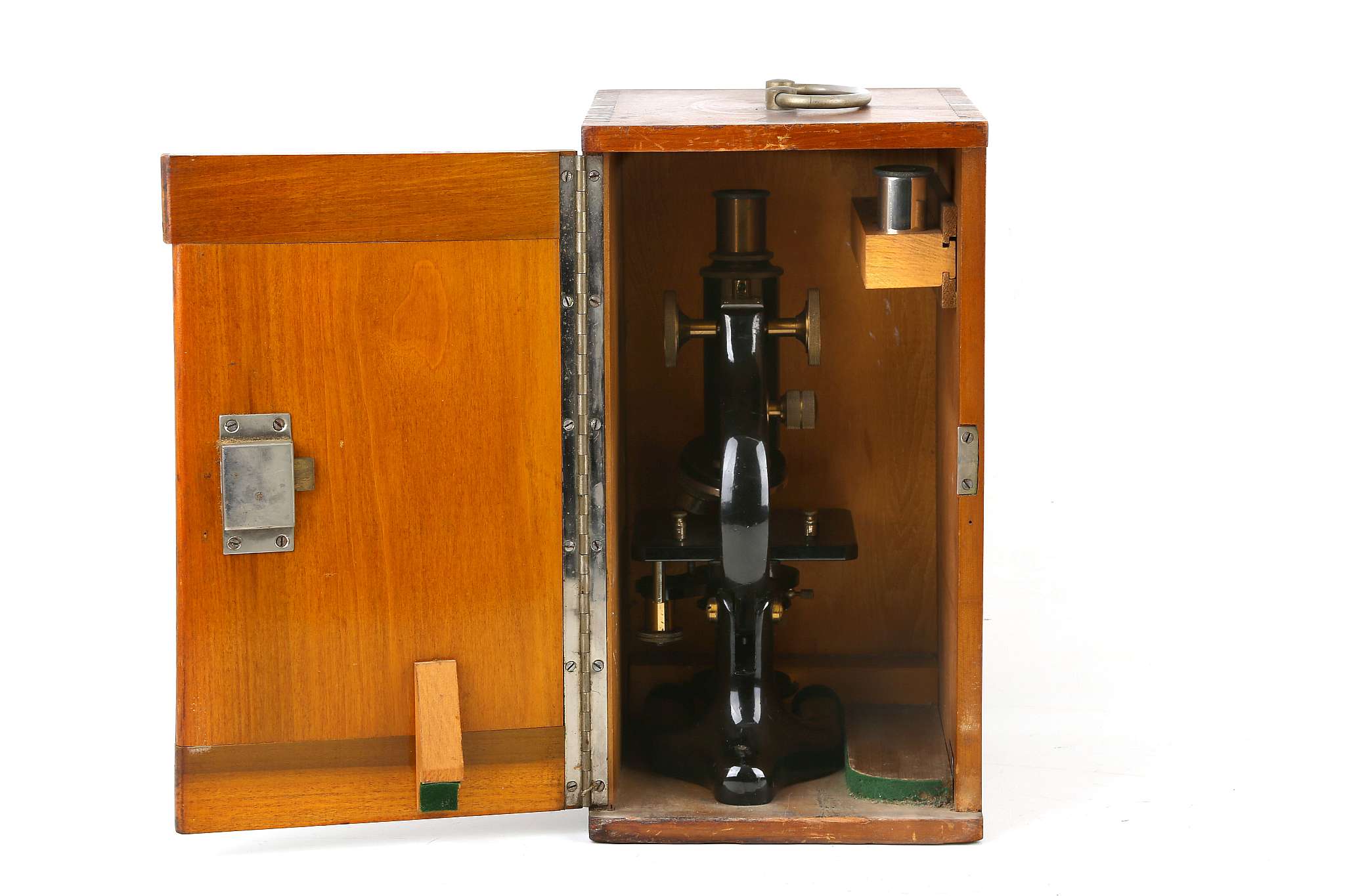 An early 20th Century, black lacquered brass monocular microscope, the tube with focus adjustment - Image 2 of 3