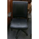 A black leather 'Think' desk chair, manufactured by Steelcase, USA, frame stamped with maker's mark,