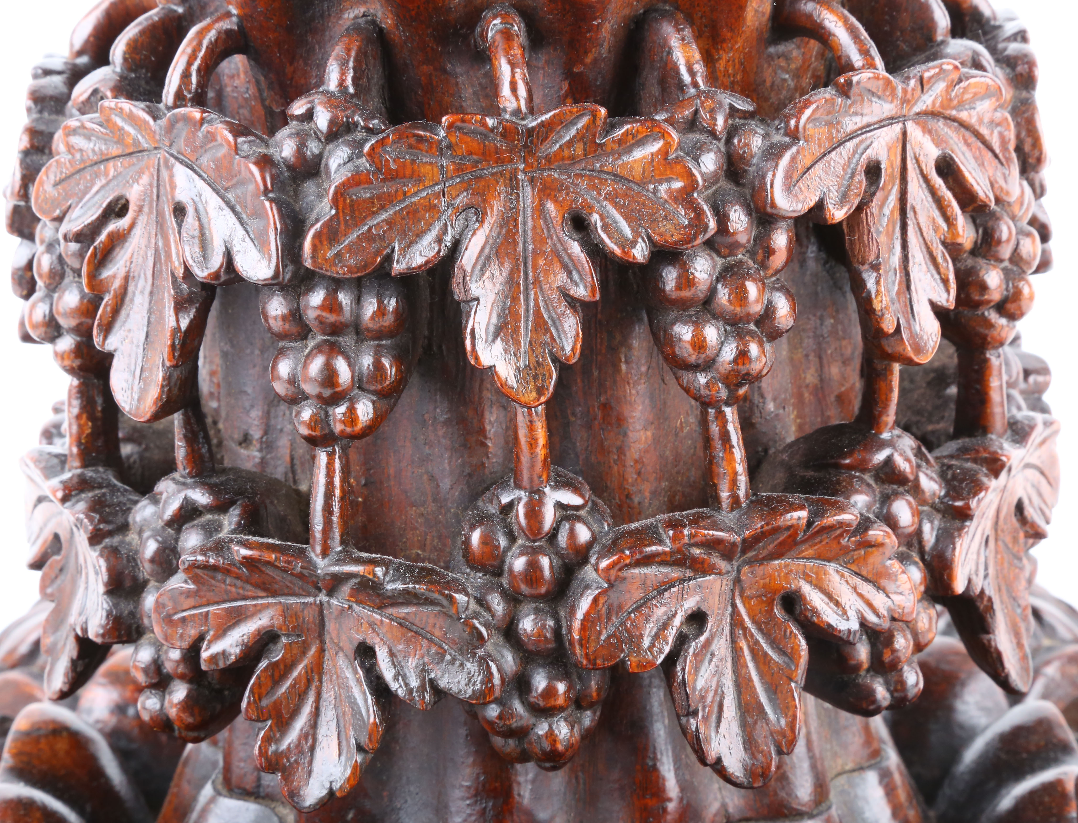 A fine 19th century Indian export carved hardwood jardiniere / plant stand the top basket carved - Image 2 of 6