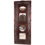 *WITHDRAWN* A set of four Chinese hardwood panels, each inset with hardstone plaques  dream stone