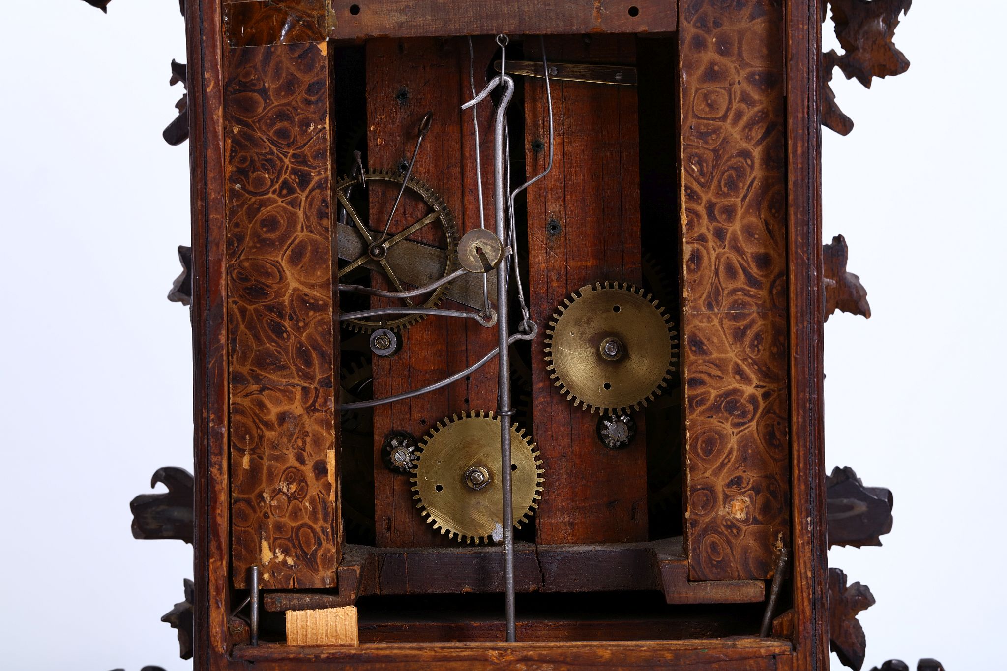 WITHDRAWN A 19TH CENTURY BLACK FOREST CARVED WOOD CUCKOO CLOCK of typical form with pitched roof - Image 3 of 6