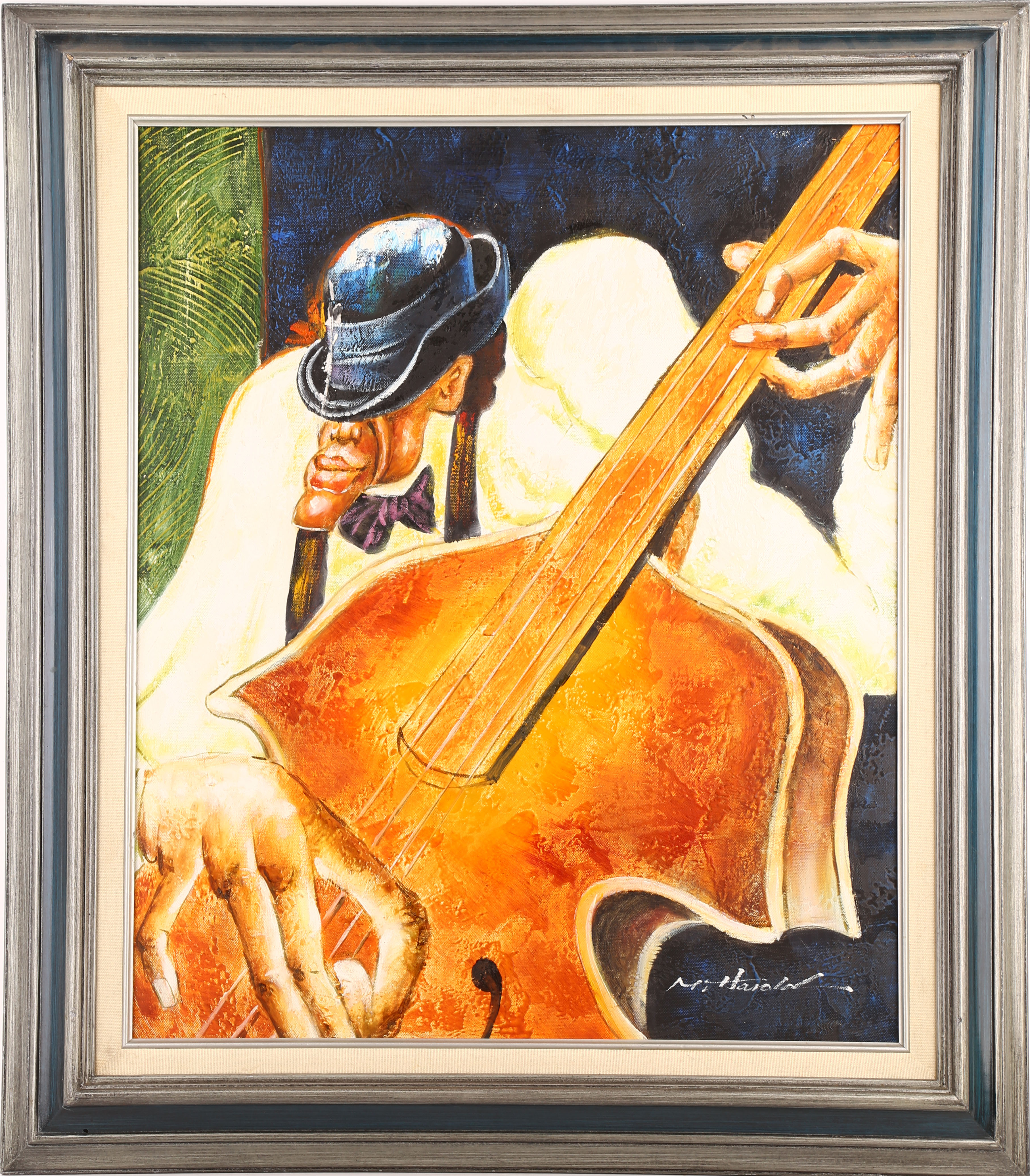 M. Harold (20th Century American). Jazz Musicians, three acrylics on canvas, 60 x 50cm. - Image 3 of 6