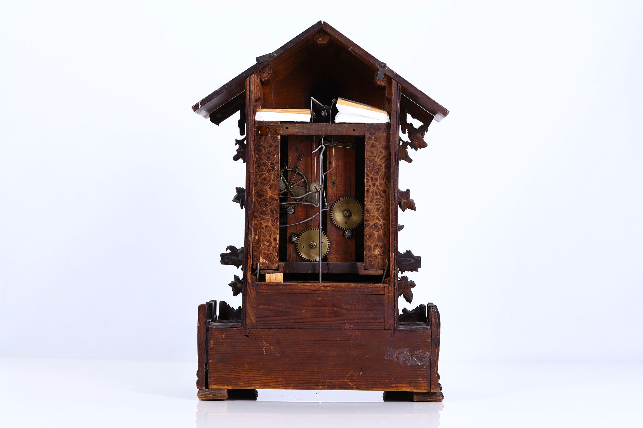 WITHDRAWN A 19TH CENTURY BLACK FOREST CARVED WOOD CUCKOO CLOCK of typical form with pitched roof - Image 2 of 6