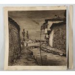 Central / Eastern European, early 20th Century. Indistinctly signed dry point etching of villagers