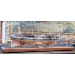A scratch built model of 'HMS Diana 1794', mounted on base with full glass cover. Case: L:111cm x