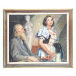 A late 20th Century oil on canvas, untitled, study of a man and woman, signed 'Spark' verso (canvas: