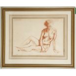 George Adolphus Storey 1834-1919. 'Reclining Nude'. Sanguin chalk on buff. With 'GAS', secession