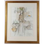 SUE MACARTNEY SNAPE, (AUSTRALIAN), 'The Shopkeeper', circa 1980, pencil and wash, monogrammed in