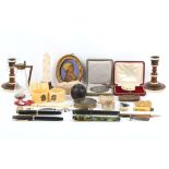 A miscellaneous collection of items, to include two 14ct gold rings, two gold cased Art Deco