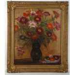 Attributed to Nils Wedel 1897-1967. 'Still Life Flowers in a Brown Vase'. Oil on canvas.