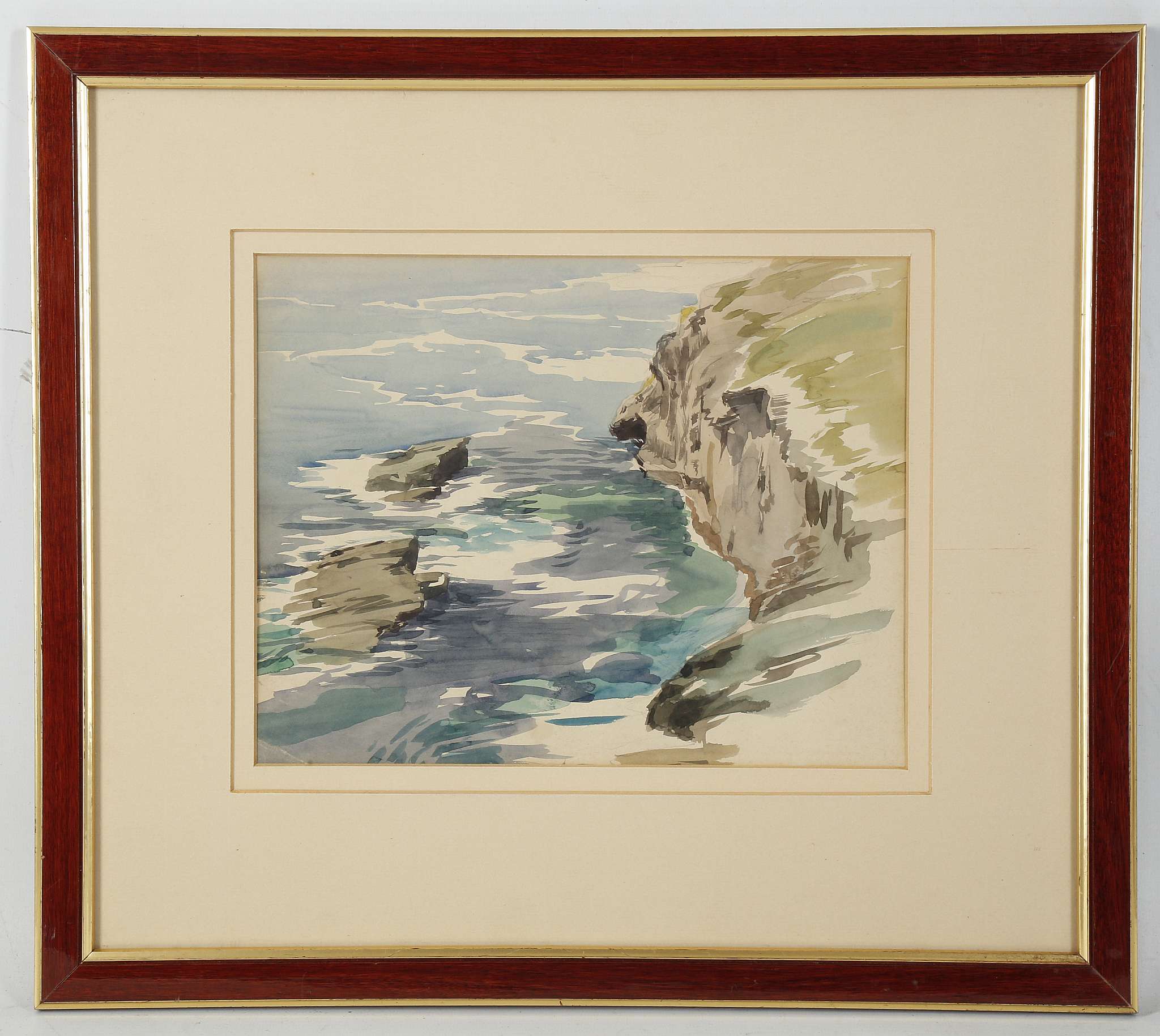 Guy Malet 1900-1973. 'Waves at the Shoreline'. Watercolour marine scene. Mounted and framed. 22 x