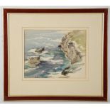 Guy Malet 1900-1973. 'Waves at the Shoreline'. Watercolour marine scene. Mounted and framed. 22 x