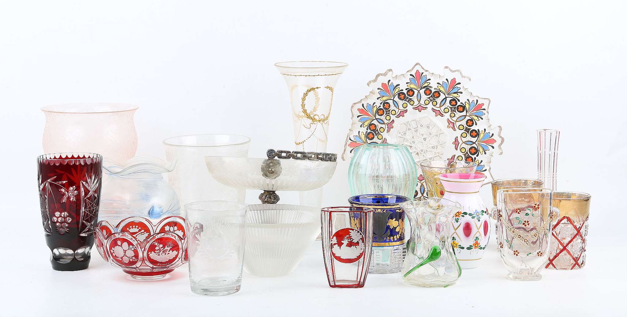 An interesting selection of Bohemian Austrian glassware, to include late 19th / early 20th