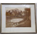 Gillian Lawson, 20th Century. 'Village Pond'. Artist proof etching. Pencil signed and titled.