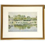 Raoul Marie b.1850 French. 'Au bord de la riviere'. Watercolour riverscape. Signed lower left and