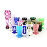 A collection of 8 19th Century and later Bohemian overlaid glass beakers, 3 Victorian goblets with