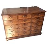 A George III, boxwood strung mahogany military chest, fitted with an arrangement of 15 drawers