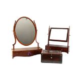 Two table top dressing mirrors, one in mahogany with boxwood............. and 3 drawers, the