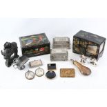 A group of 19th / 20th Century boxes and collectibles, to include a plated chain hung purse, a