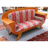 A late 19th / early 20th Century Biedermeier or Empire style figured walnut, red and green