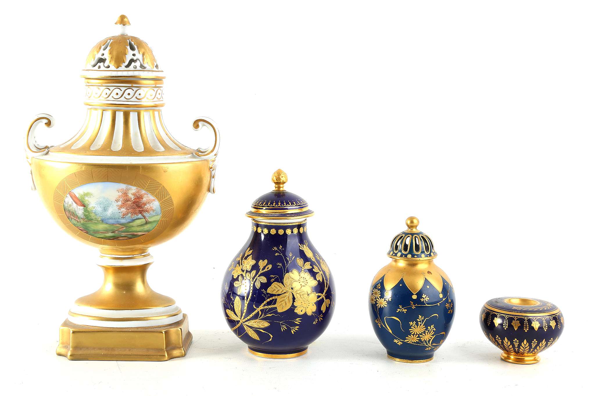 A late 19th Century Dresden factory twin-handled vase and cover, painted to one side with a