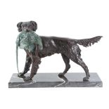 Jules Moigniez 1835-1894. A 20th Century bronze of a setter with quarry in its mouth.