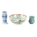 A selection of 3 items to include; a Chinese late 17th / early 18th Century Kangxi blue and white