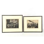Stanley Anderson, two etchings of a market place and a port, both signed in margins and framed, 22 x