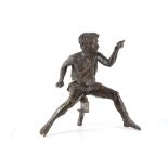 A 20th Century patinated bronze of a robed crouching boy, formerly hold a staff or rope, 70cm high.