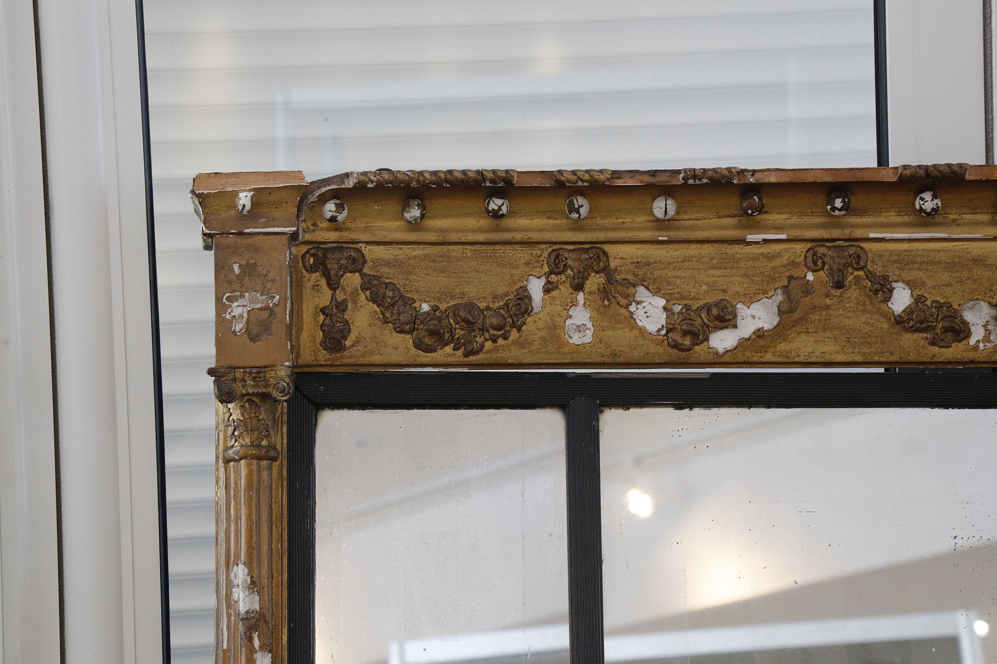 A regency style giltwood and gesso overmantle mirror, moulded with Corinthian pilasters and - Image 2 of 2