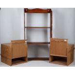 A freestanding Edwardian oak bookcase with 4 shelves. 90 x 40cm. Together with two wooden storage