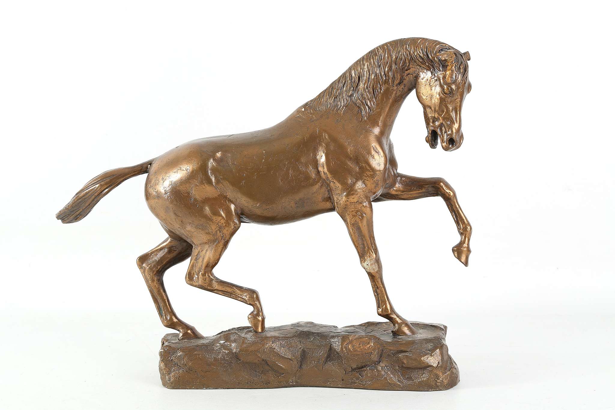 A Victorian style, polished bronze model of a trotting horse, 42cm long.