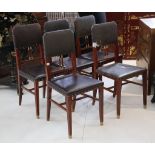 A set of six beechwood seccessionist movement chairs, upholstered in embossed brown leather, with