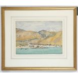 Margaret Alexander c.1930. 'Itea, Greece - Delphi Panossus Range'. Watercolour coastal view. With