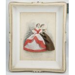 'Les Modes Parisiennes'. A pair of enhanced 19th Century fashion plates, in matching box frames.