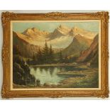 Circa early 20th Century Continental school, 'An Alpine View', oil on canvas, laid to board.