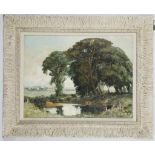 Francesco Pablo de Besperato b.1900. 'Landscape with trees overlooking a pond'. Impressionistic