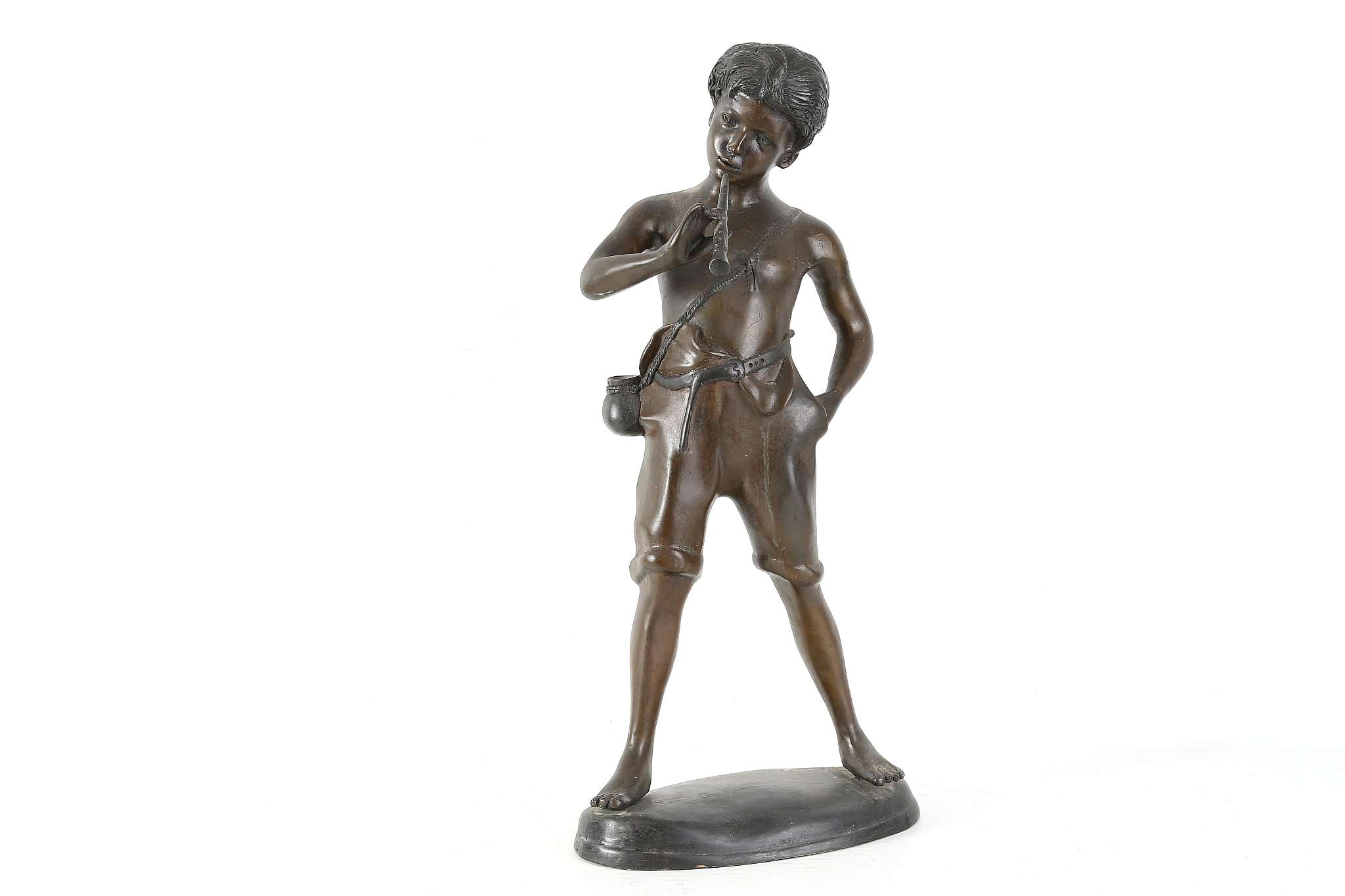 After Moreau, a dark patinated bronze of Pan on oval plinth, 64cm high.